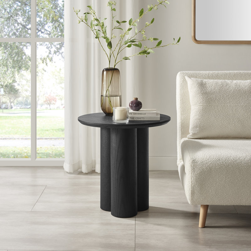 Delshawn Pedestal End Table, Black