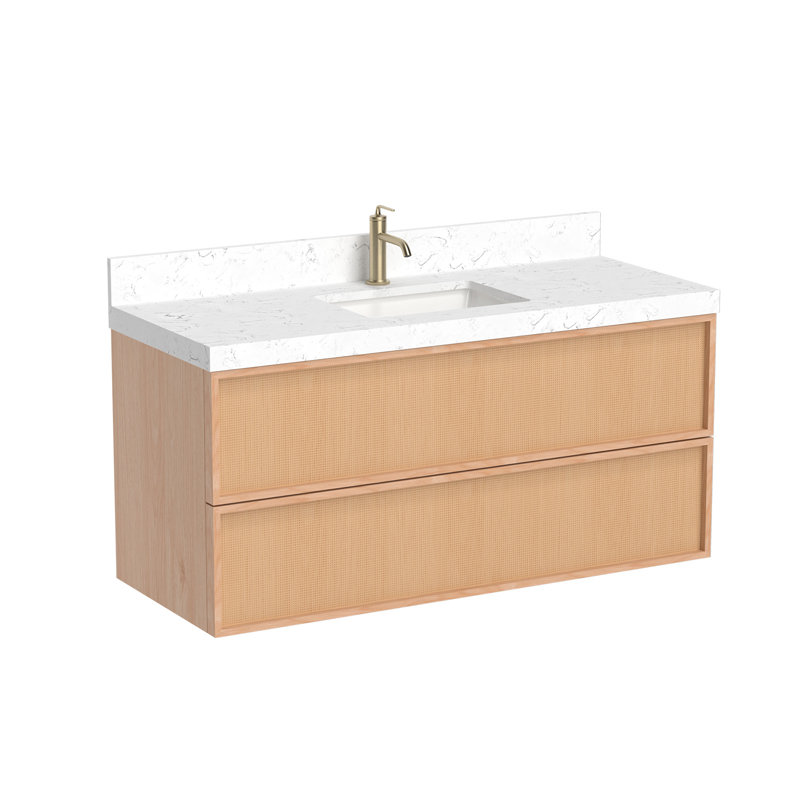 48" Modern Wall Mounted Single Bathroom Vanity with Engineered Stone Top, Soft Close Drawers