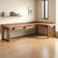 Bureau moderne en L en bois massif avec tiroirs-378592095
