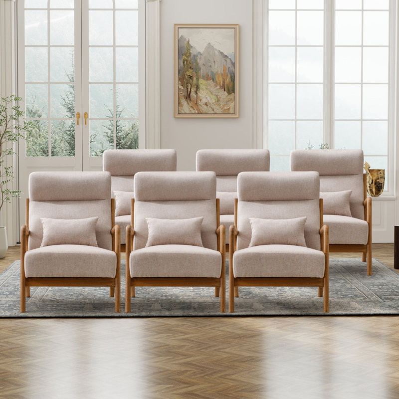 Cashel 26'' Wide Transitional Traditional Upholstered Accent Chair with Lumbar Pillow(Set of 6), Beige Linen