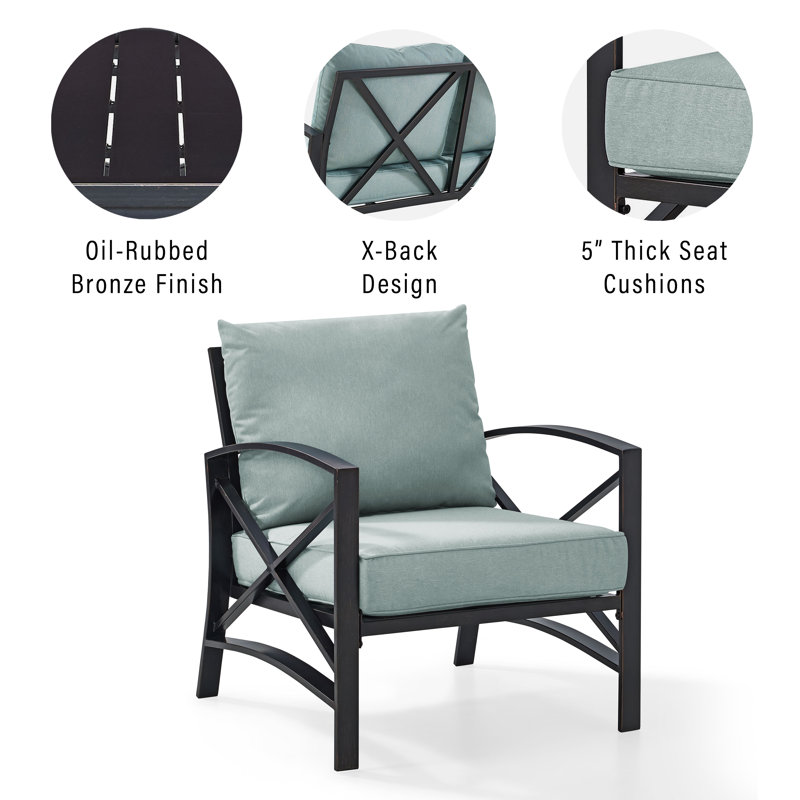 Chaise de patio avec coussins Mosier, Brume, Bronze huilé