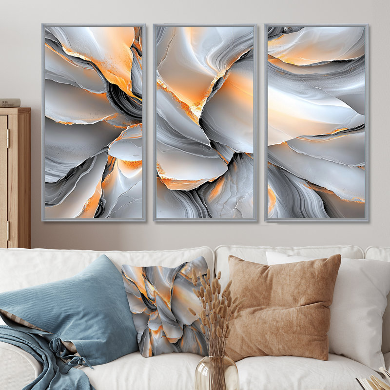Ensemble d'art mural, "Fractals", Reproduction avec cadre flottant, H 40 po x l 60 po, Argent argent