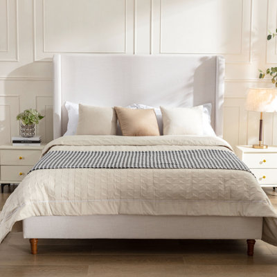 54" Tall Headboard King Bed With Textured Upholstery - Metal Construction For Bedroom, Box Spring Required, Easy Assembly Forms Distinctive Descriptions