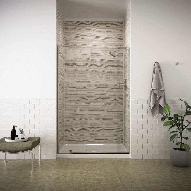 Revel 40'' x 74'' Pivot Shower Door with CleanCoat® Technology, Anodized Brushed Nickel