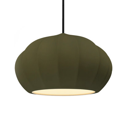 Radiance - Oval Fluted 1-Light Pendant - Matte Green - Polished Chrome - Dedicated LED - Black Cord