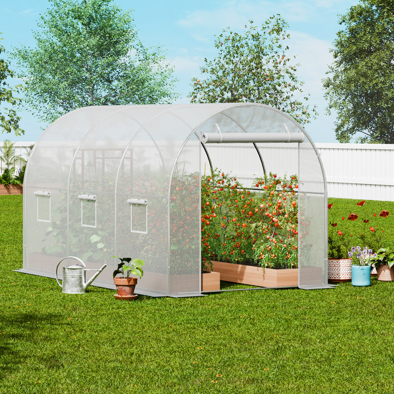 Walk-in Tunnel Greenhouse Galvanized Frame PE Cover, White, 6.2' H x 6.4' L x 9.6' D