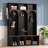 Farmhouse Wooden Style Hall Tree With Arched Design, Practical Entryway Walnut Storage Bench With 5 Black Hooks, Minimalist 4-In-1 Hallway Shoe Cabinet With 7 Cubbies For Mudroom, Living Room, Black-966057524