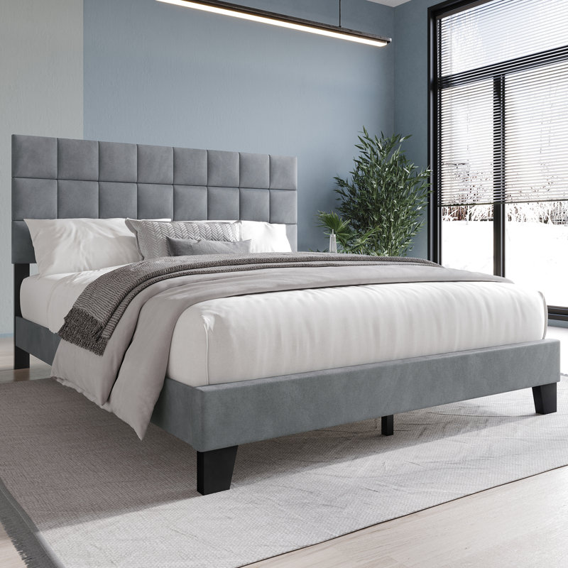 Cheneka Upholstered Unfinished Platform Bed, Full, Light Gray