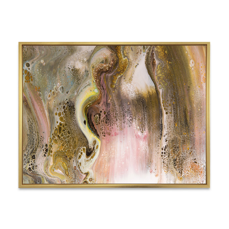 Abstrait brun, taches et rayures dorées - reproduction sur toile, H 24 po x l 32 po, Toile à cadre flottant doré