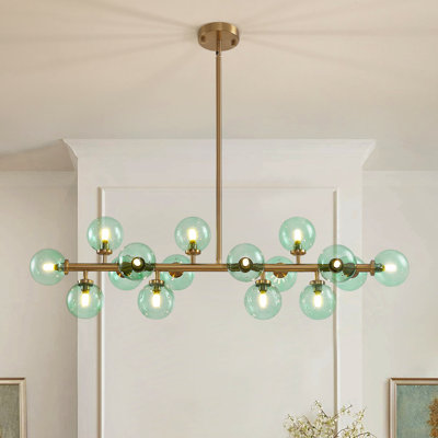 16 - Light Dimmable Green Glass Sputnik Modern Linear Chandelier