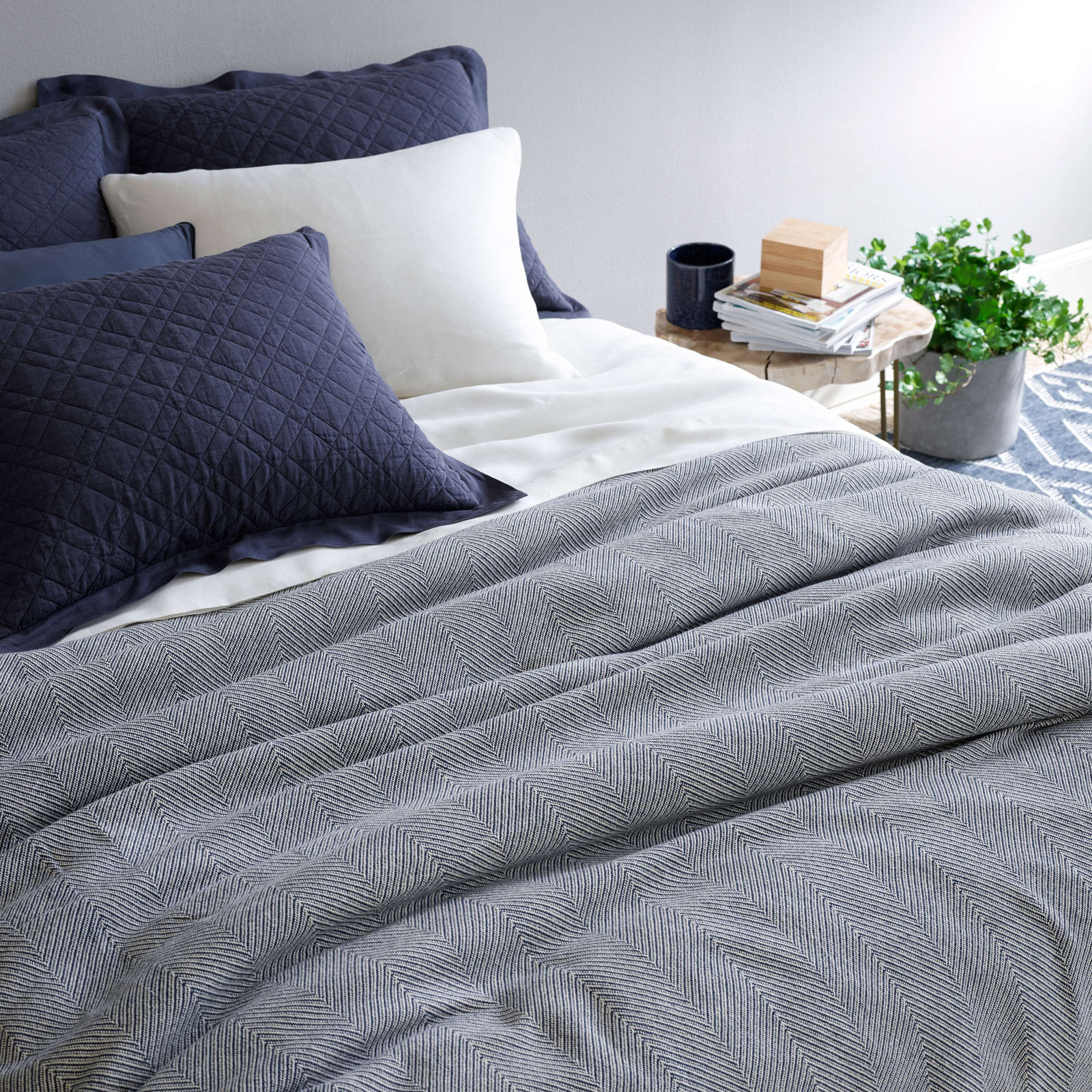 Herringbone Blanket, Full/Queen Blanket, White/Ivory