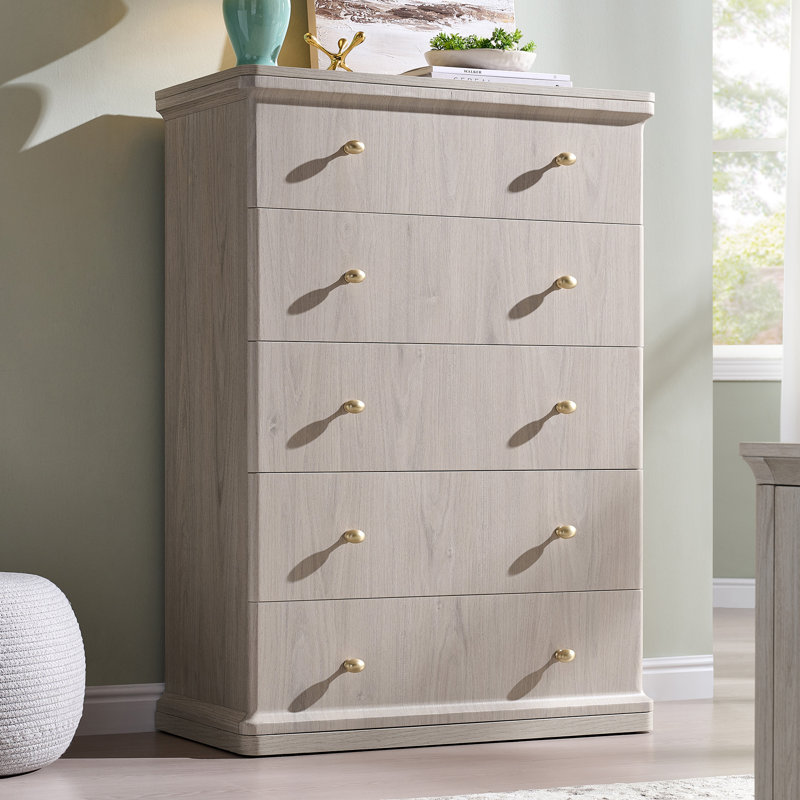 Commode 5 tiroirs Abarca, Crème, 5