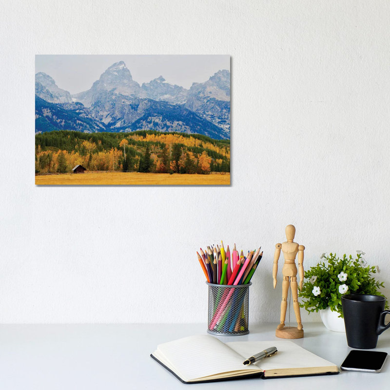 Grand Tetons Log Cabin by Susan Vizvary - Wrapped Canvas Print, 20.32 cm H x 30.48 cm W