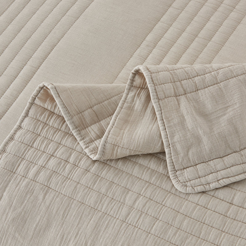 Kosovo Grimshaw 100% Cotton Quilt Set, Queen Quilt + 2 Standard Shams, Light Khaki