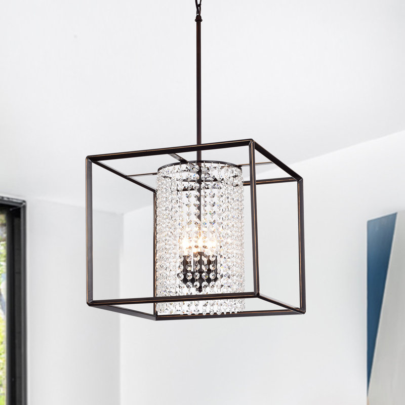 Lustre carré 3 lumières à abat-jour Mauldin avec accents en fer forgé