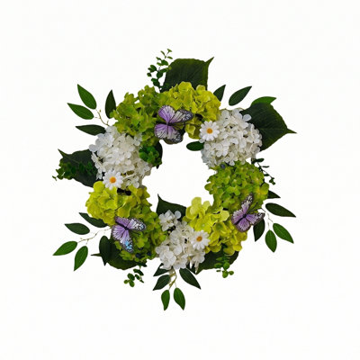 17.7" Summer Hydrangea Wreath With Butterflies For Front Door All-Season Decor