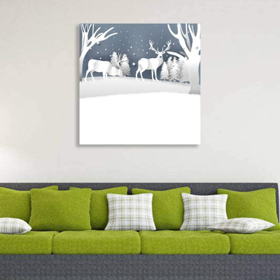 Christmas Holiday Celebration " IDEA4WALL Canvas Wall Art Snow Deer Merry Christmas Painting Artwork For Home Prints Framed "
