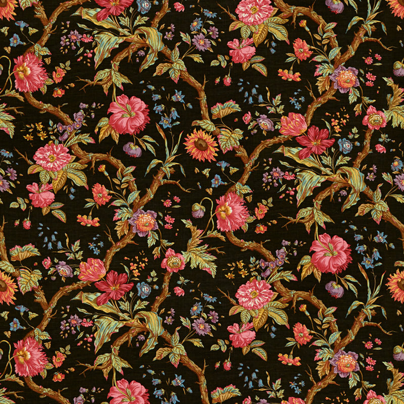 Les Tropiques Arbre Fleuri 100% Linen Performance Fabric, Chocolat