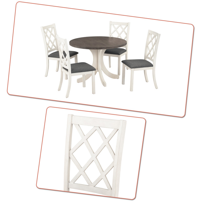 Castina 5-Piece Dining Table Set, Brown, White/Gray