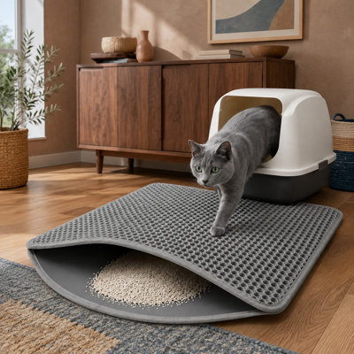 Tapis de litière gris alvéolé de 23,6 x 17,7 pouces avec une construction à double couche imperméable à l'urine, antidérapante, durable, facile à nettoyer, respectueuse des pattes, sûre et inodore tout en s'adaptant aux bacs à litière.