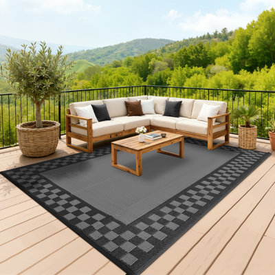 Tapis d'extérieur moderne à motif géométrique, résistant à la décoloration et aux intempéries pour le jardin