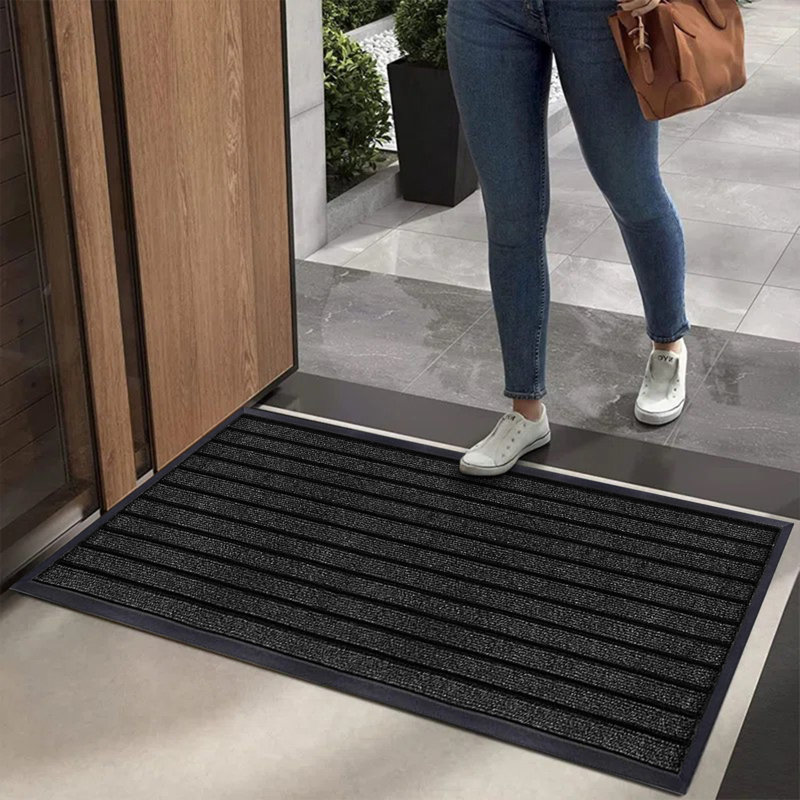 Hullfish Non-Slip Indoor Outdoor Door Mat, Rectangle 80cm W x 150cm L , Black
