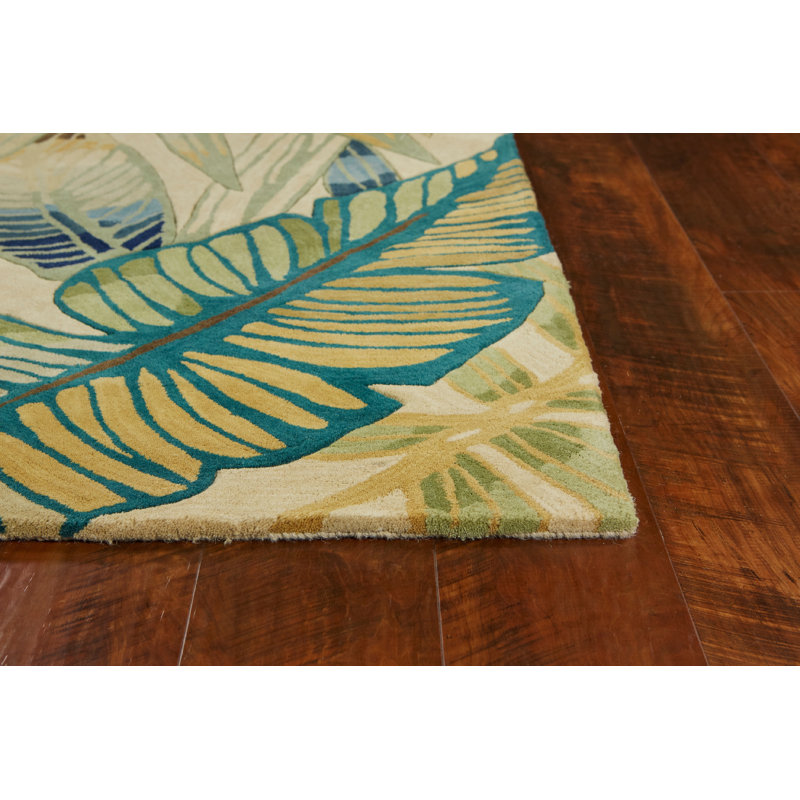 Tapis ivoire / vert en laine touffeté à la main Remington, Tapis de couloir beige