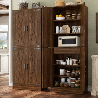 71" Farmhouse Kitchen Pantry Storage Cabinet With 4 Adjustable Shelves And Drawer