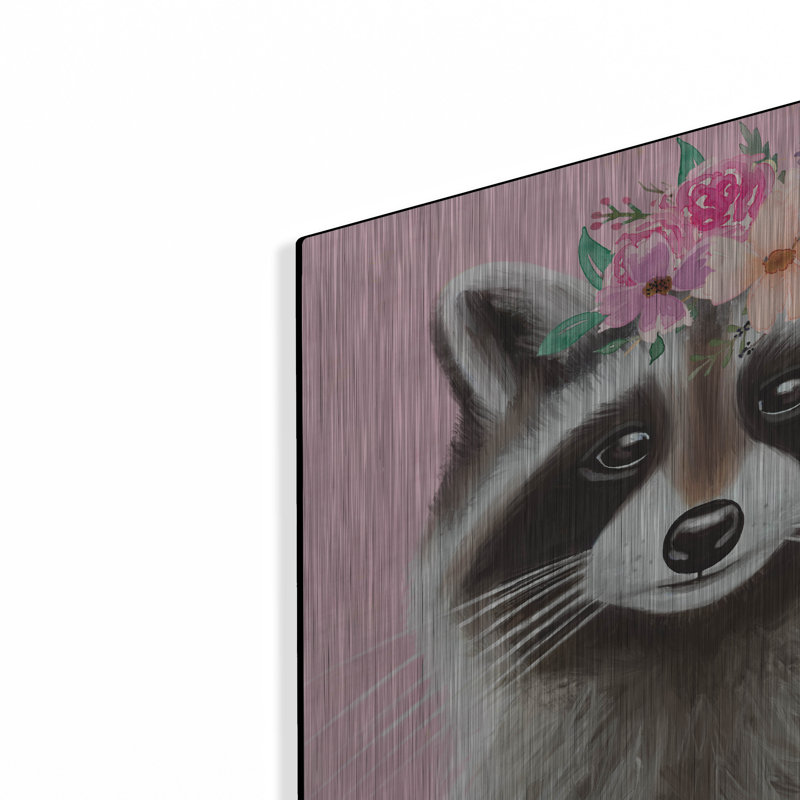  «Floral Raccoon» par Elizabeth Tyndall, art mural en métal, 12 po x 12 po, H 12 po x l 12 po