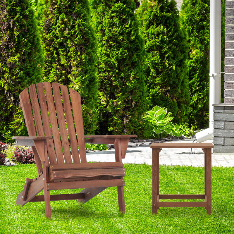 Solid Cedar Wood Adirondack Patio Chairs with Embossed Grain, Foldable and Durable for Outdoor Relaxation, Set of 2, Brown