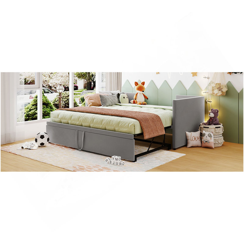 Lit de jour simple tapissier avec couchette escamotable, gris, Gris