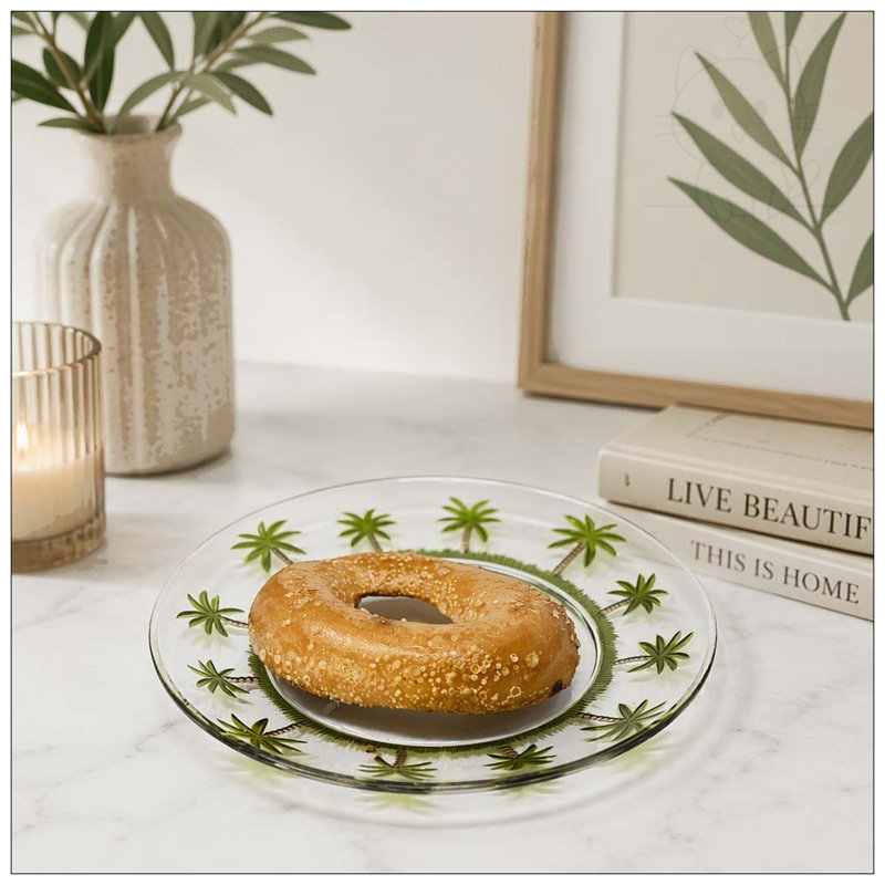 Assiettes plates en acrylique de 23 cm (9 pouces) à motif palmier, ensemble de 4, réutilisables et incassables, sans BPA, compatibles lave-vaisselle, pour toutes les occasions.