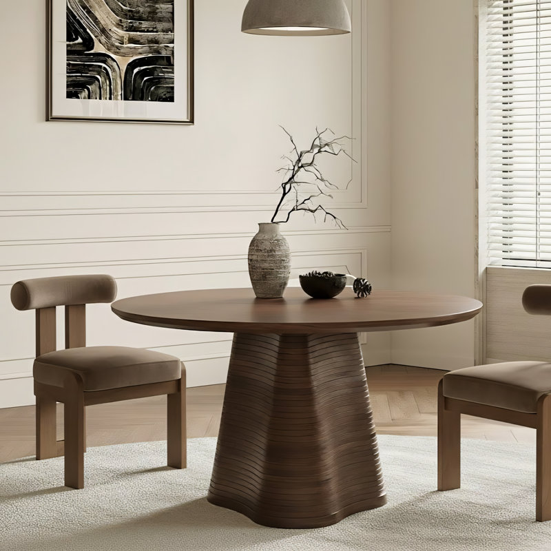 Table de salle à manger à piédestal en bois massif Izahia, Brun