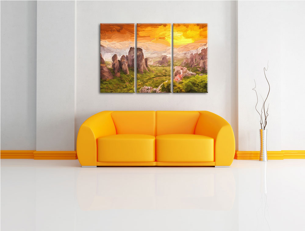 3-tlg. Leinwandbilder-Set Gemälde Berge im Sonnenuntergang, Kunstdruck