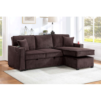 Contemporary Style Convertible Sectional Cup Holder USB And USB-C Port Storage Chaise Matching Pillows Pull Out Extension Chocolate Finish Primary Living Room