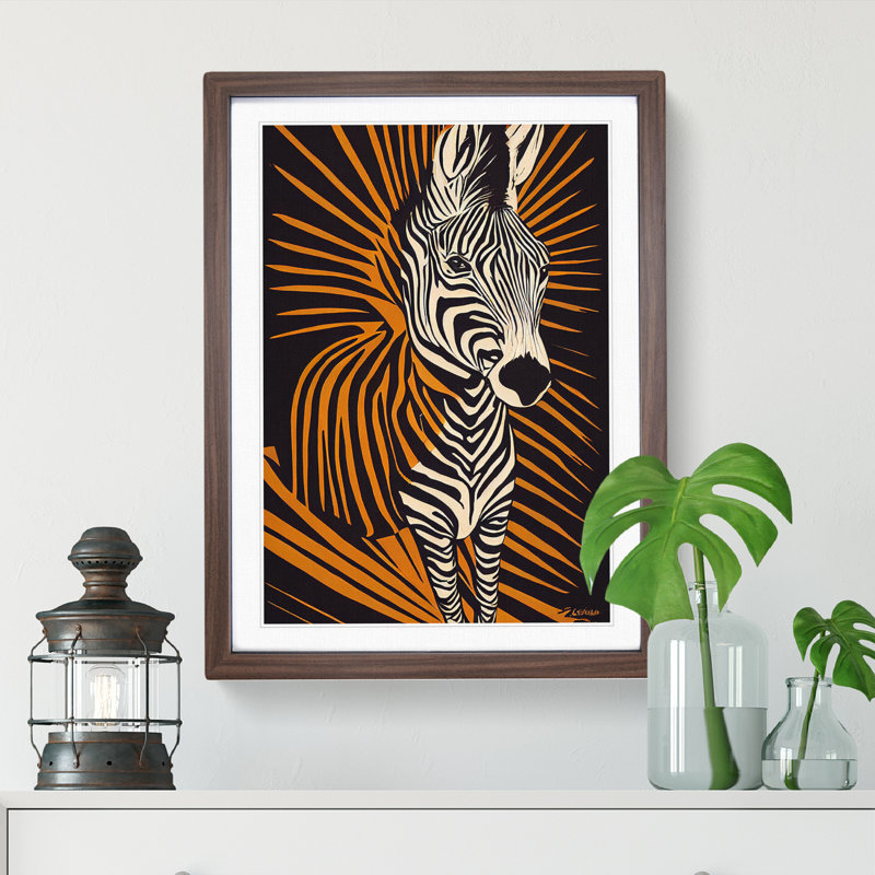 Zebra Explosion Abstract - Single Picture Frame Painting, Walnut, 64cm H x 46cm W x 2cm D