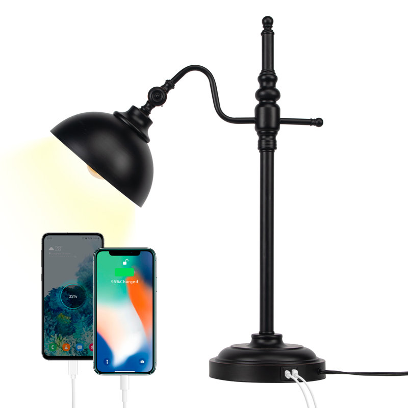 Industrial Desk Lamp,Black Farmhouse Desk Lamp,Adjustable Rustic Modern Table Lamps,E26 Vintage Metal Desk Lamps for Office Living Room Dorm(bulb not included)