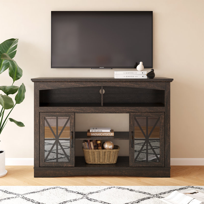 Console média à DEL Visconti pour téléviseur de 65 po ou moins avec porte vitrée, Marron foncé