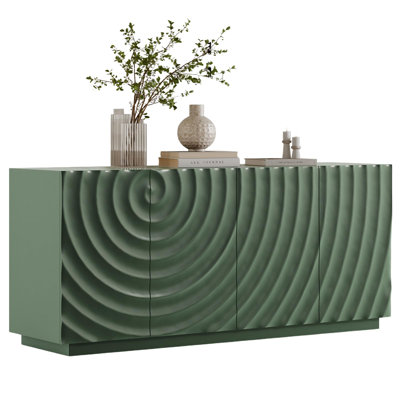 59" Sideboard Buffet Cabinet with Storage, Modern 4-Door Kitchen Buffet Cabinet with Water Ripple Decor, 2 Tiers Large Modern TV Cosnole Cabinets for Living Dining Room