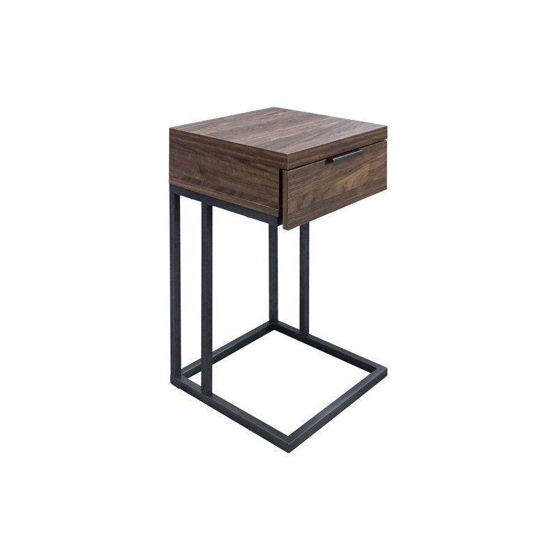 Albbrt 1-Drawer C-Shape End Table, AGED WALNUT