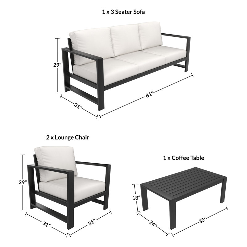 Dulcie 5-Person Seating Set with Sunbrella® Cushions, Canvas White Sunbrella® Canvas