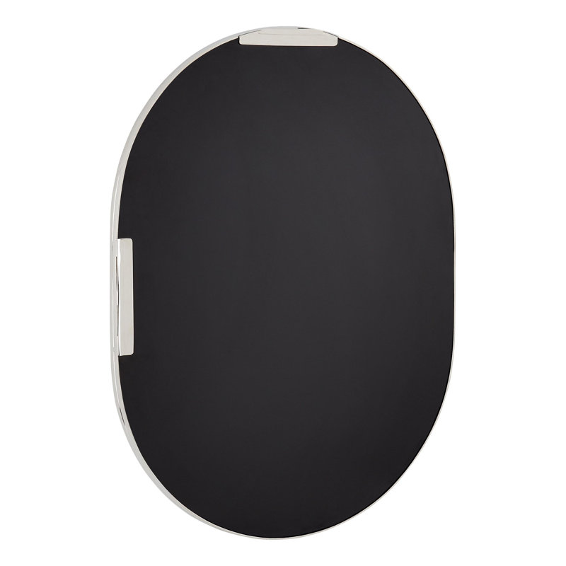 Colborne 32-1/2" x 24" Modern Oval Framed Bathroom Wall Mirror, Polished Nickel