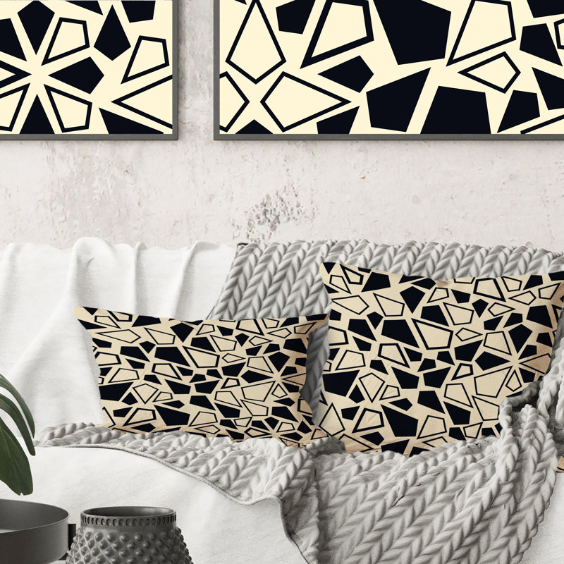 Black And Yellow Abstract Geometrics - Patterned Printed Throw Pillow, 18" x 18"