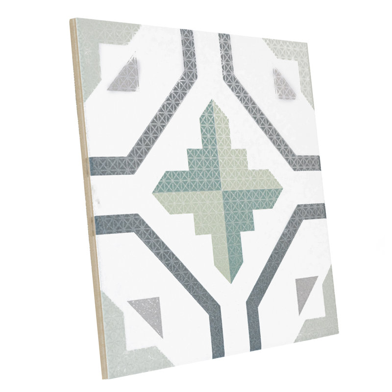 Prisma 9-3 / 4 po X 9 3/4 po Carreau de porcelaine pour plancher et mur, Blanc / Vert