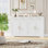 Armoire-buffet de 59,3 po de largeur avec armoires de rangement spacieuses, buffet moderne à 4 tiroirs, buffet de salle à manger large (amélioré)