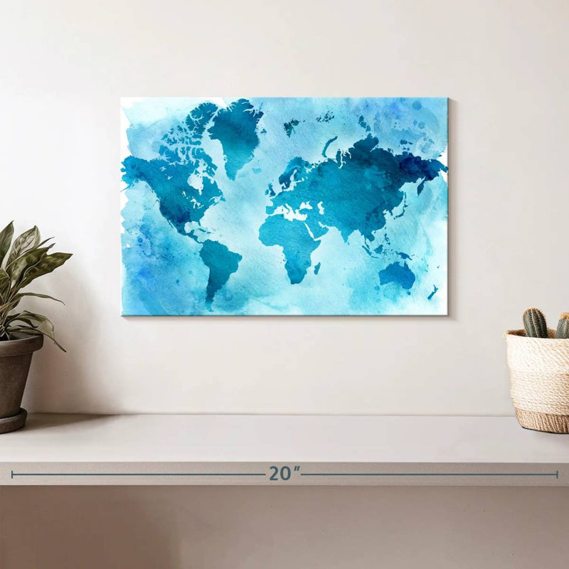 Carte du monde bleue rétro Aliaz, H 8 po x l 12 po