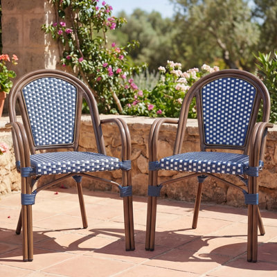 22.25? French Country Bistro Chair Set of 2, Armchair with Woven Wicker & Aluminum Frame, Wood-Print Finish & 300 lb Capacity, for Patio Garden Cafe B