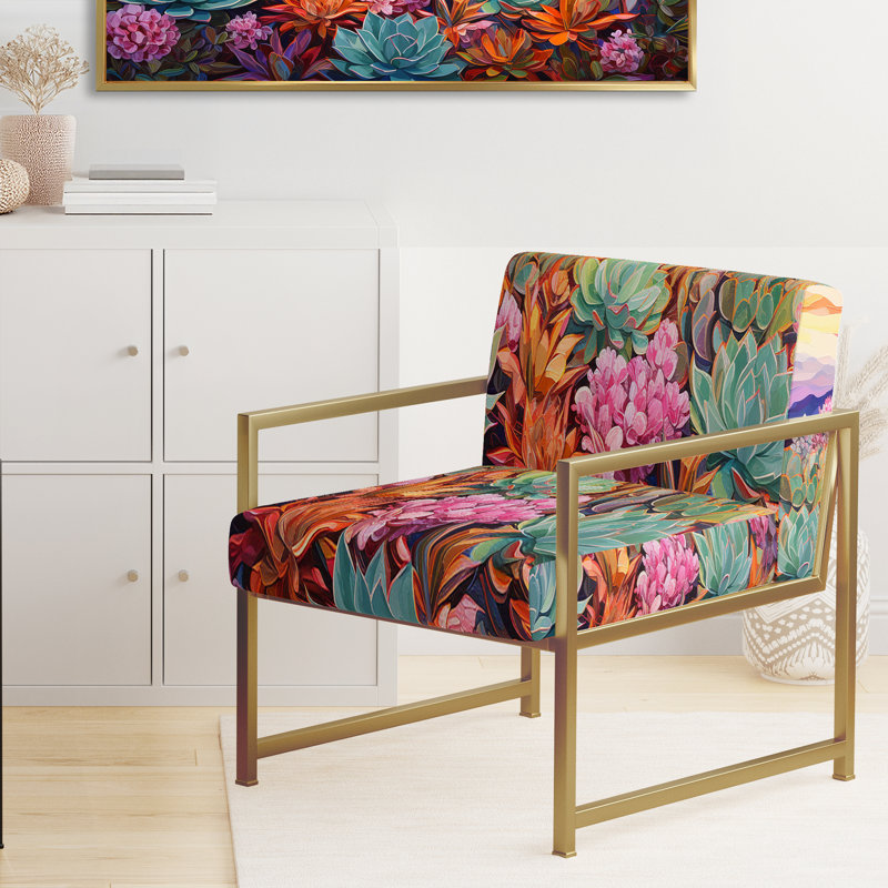 Chaise d'appoint rembourrée Floral, Doré