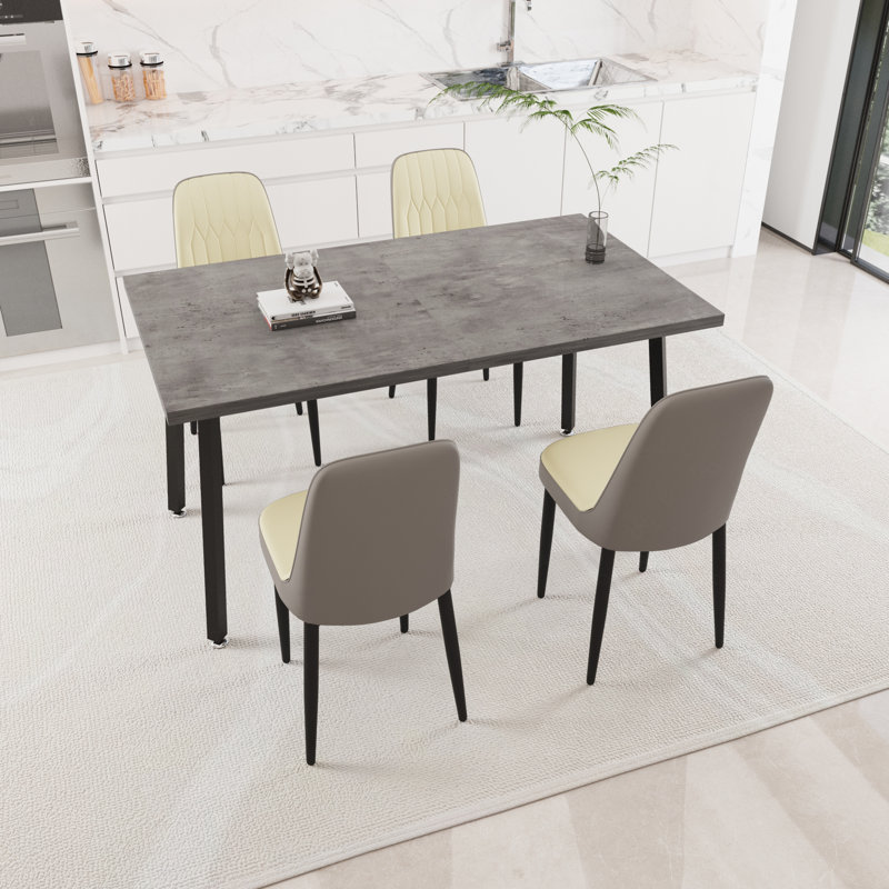 Table de salle à manger rectangulaire extensible de 55,12 à 70,87 po pouvant accueillir 4 à 6 personnes, équipée de 6 chaises de salle à manger rembourrées en polyuréthane épais, d'une table et de chaises de cuisine, avec des pieds en métal