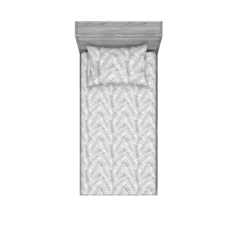  Ensemble de draps en microfibre Floral, gris, Ensemble de draps pour lit simple TG avec 1 taie d